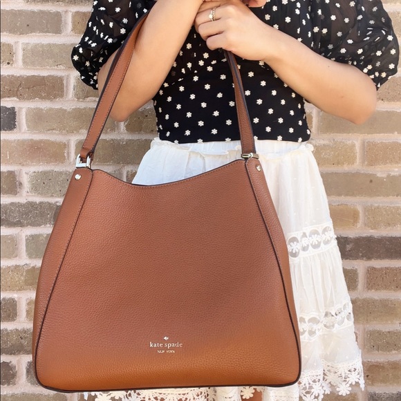 Kate Spade Leila Medium Triple Compartment Tote Brown Pebbled Leather - Picture 3 of 3